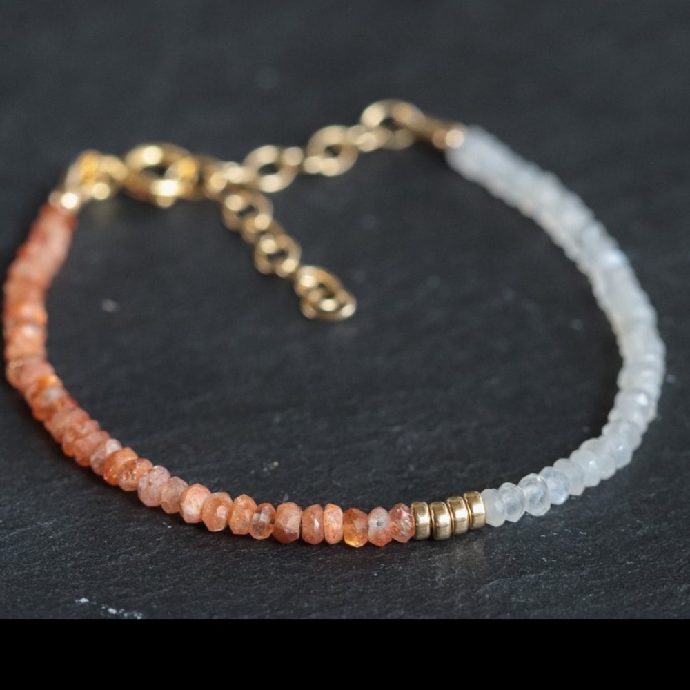 Sunstone Moonstone Bracelet 14k Gold Filled Dainty Beaded Bracelet